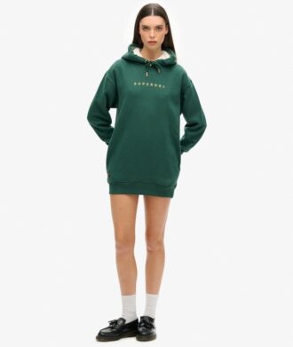 Luxe Metallic Logo Kapuzenpullover-Kleid