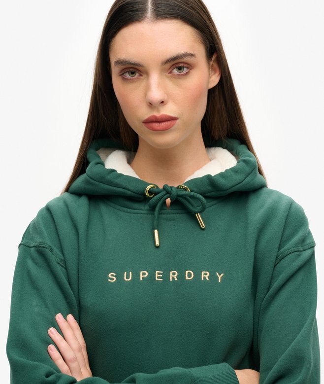Luxe Metallic Logo Kapuzenpullover-Kleid Luxe Metallic Logo Kapuzenpullover-Kleid