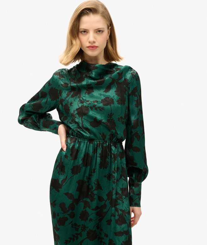 Maxi-Jacquardkleid mit Wasserfallausschnitt Maxi-Jacquardkleid mit Wasserfallausschnitt