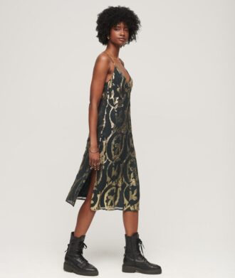 Metallic-Midi-Slip-Kleid