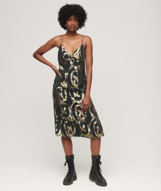 Metallic-Midi-Slip-Kleid