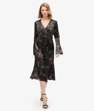 Midi-Kleid aus Jacquard mit ausgestellten Ärmeln