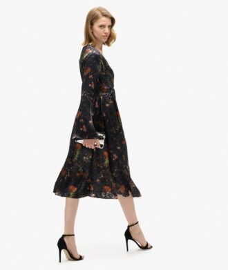 Midi-Kleid aus Jacquard mit ausgestellten Ärmeln