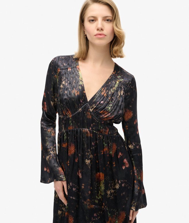Midi-Kleid aus Jacquard mit ausgestellten Ärmeln Midi-Kleid aus Jacquard mit ausgestellten Ärmeln