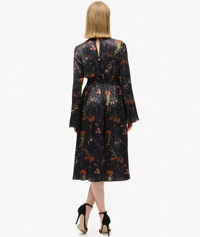 Midi-Kleid aus Jacquard mit ausgestellten Ärmeln Midi-Kleid aus Jacquard mit ausgestellten Ärmeln