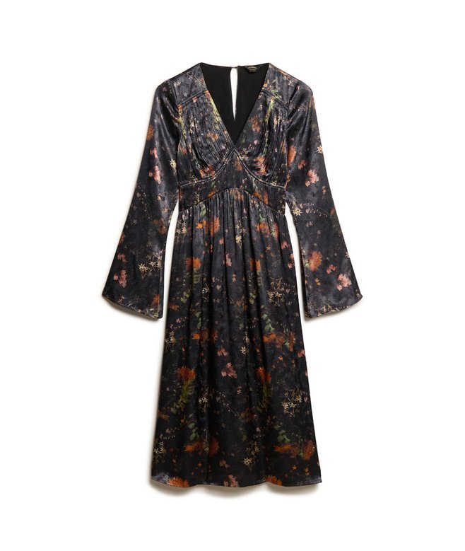 Midi-Kleid aus Jacquard mit ausgestellten Ärmeln Midi-Kleid aus Jacquard mit ausgestellten Ärmeln