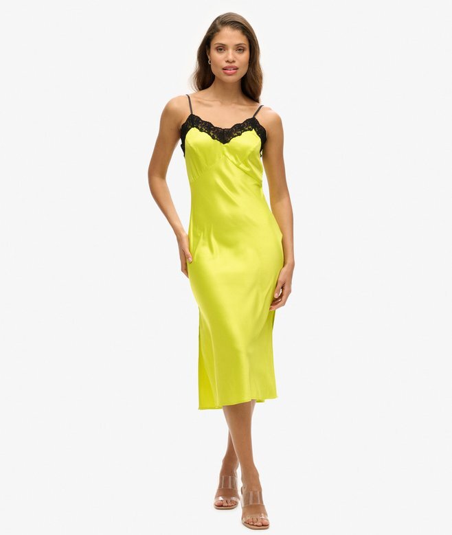 Midi-Kleid aus Spitzen-Satin Midi-Kleid aus Spitzen-Satin