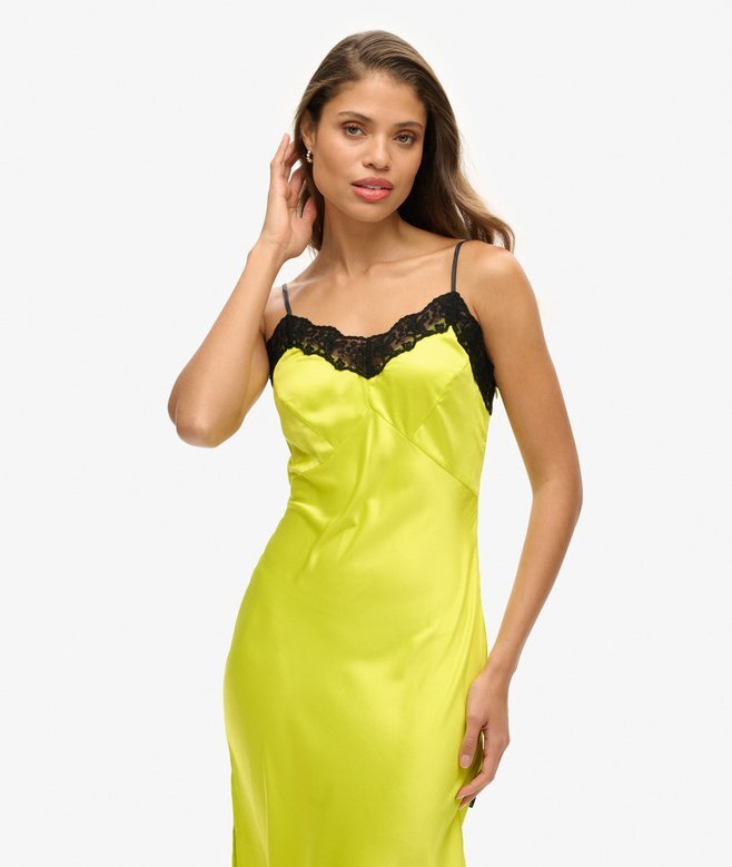 Midi-Kleid aus Spitzen-Satin Midi-Kleid aus Spitzen-Satin