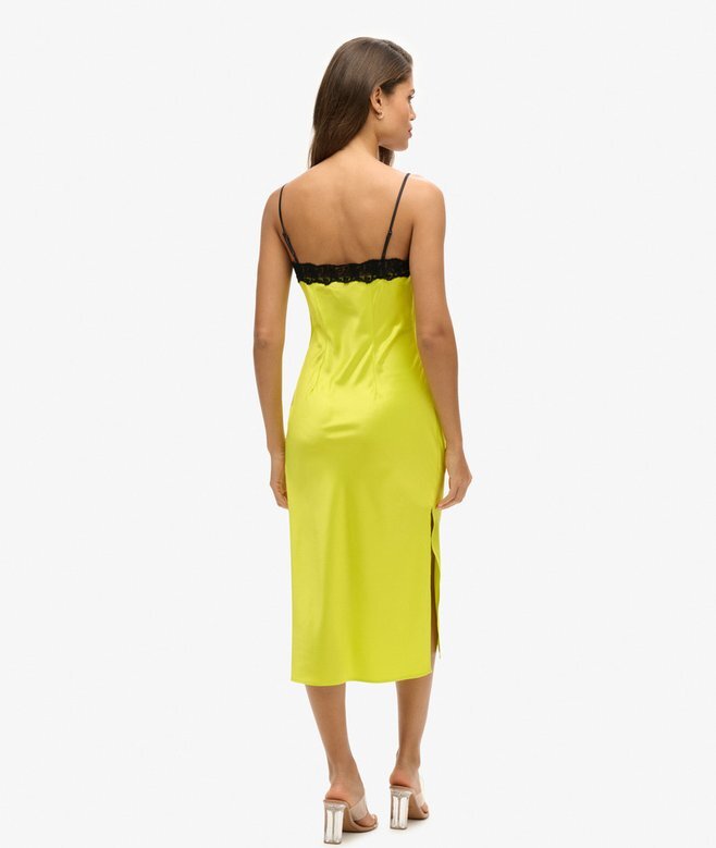 Midi-Kleid aus Spitzen-Satin Midi-Kleid aus Spitzen-Satin