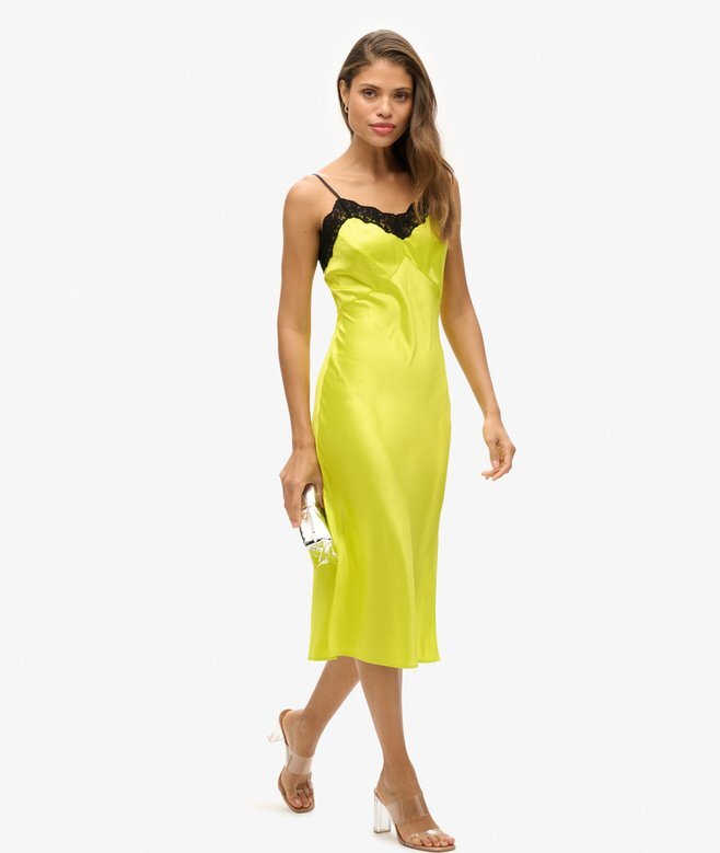 Midi-Kleid aus Spitzen-Satin Midi-Kleid aus Spitzen-Satin