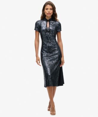 Midi-Kleid mit Pailletten in Mandarin