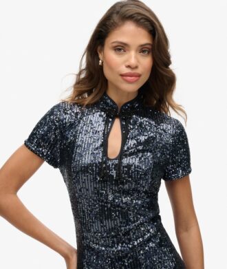 Midi-Kleid mit Pailletten in Mandarin