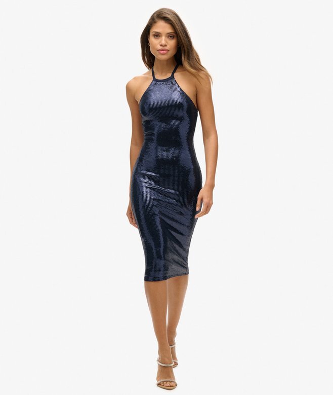 Midi-Kleid mit Pailletten und Neckholder Midi-Kleid mit Pailletten und Neckholder