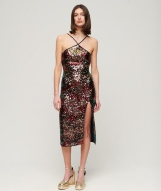 Midi-Kleid mit Pailletten und Neckholder