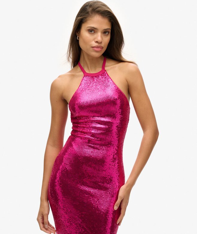 Midi-Kleid mit Pailletten und Neckholder Midi-Kleid mit Pailletten und Neckholder
