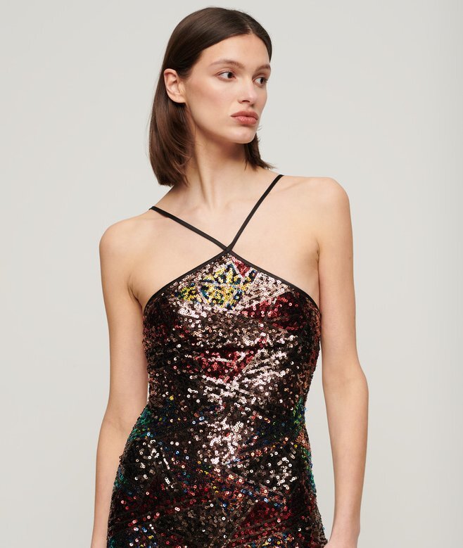 Midi-Kleid mit Pailletten und Neckholder Midi-Kleid mit Pailletten und Neckholder
