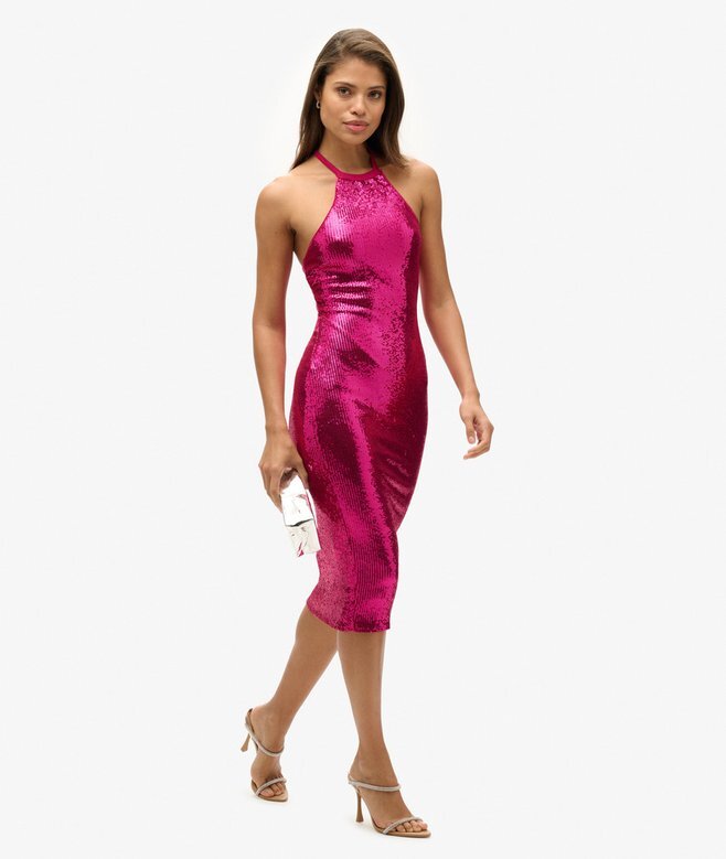 Midi-Kleid mit Pailletten und Neckholder Midi-Kleid mit Pailletten und Neckholder