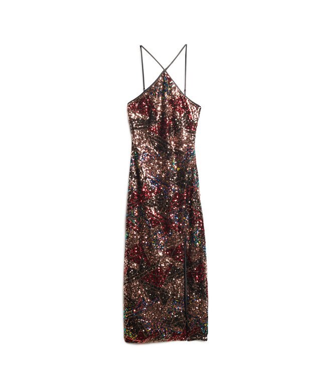 Midi-Kleid mit Pailletten und Neckholder Midi-Kleid mit Pailletten und Neckholder