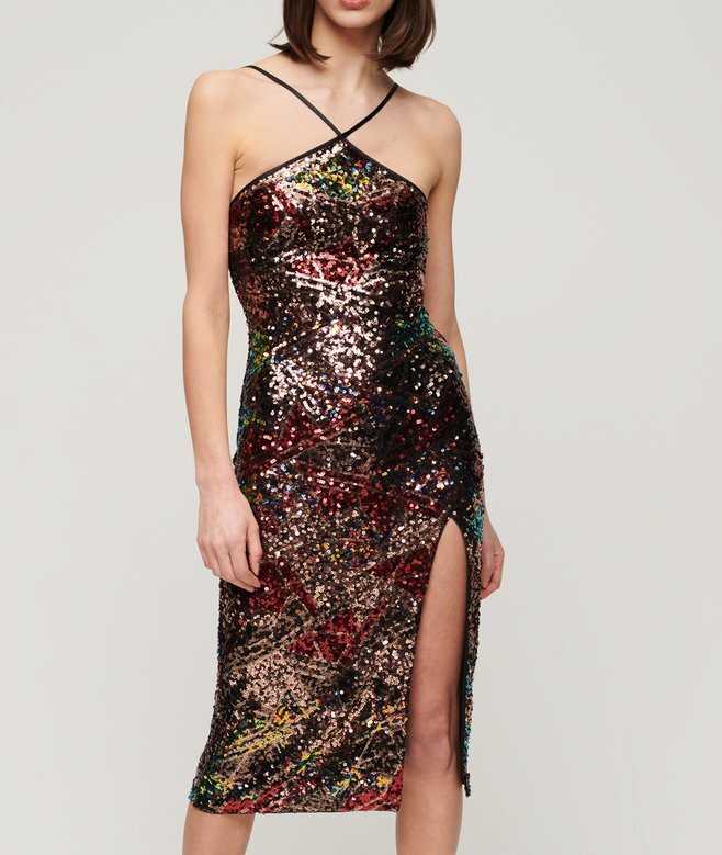 Midi-Kleid mit Pailletten und Neckholder Midi-Kleid mit Pailletten und Neckholder