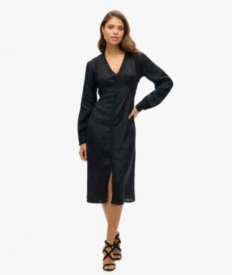 Midi-Kleid mit Spitzenbesatz