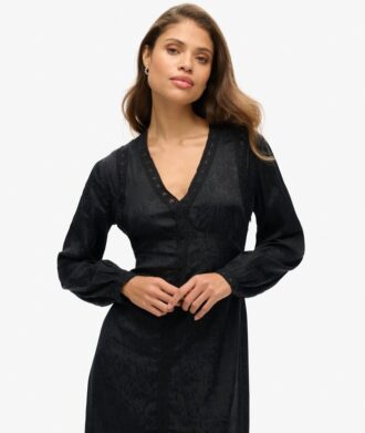 Midi-Kleid mit Spitzenbesatz
