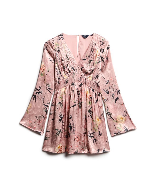 Mini-Kleid mit ausgestellten Ärmeln und Jacquard-Muster Mini-Kleid mit ausgestellten Ärmeln und Jacquard-Muster