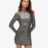 Mini-Kleid mit Pailletten und Stehkragen Mini-Kleid mit Pailletten und Stehkragen