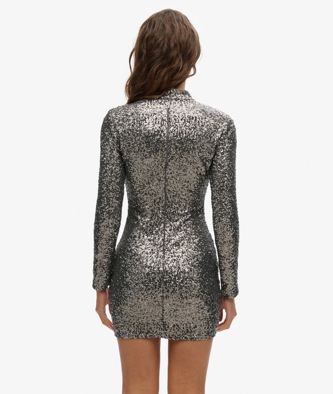 Mini-Kleid mit Pailletten und Stehkragen Mini-Kleid mit Pailletten und Stehkragen