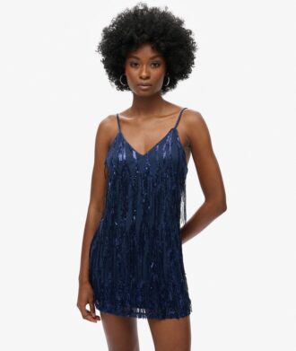 Mini-Kleid mit V-Ausschnitt und Fransen Mini-Kleid mit V-Ausschnitt und Fransen
