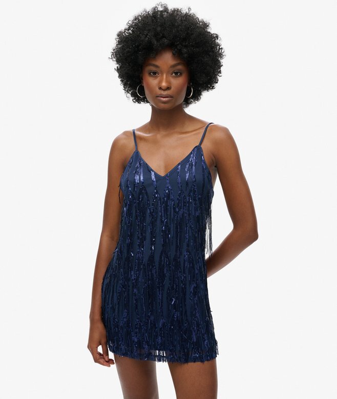 Mini-Kleid mit V-Ausschnitt und Fransen Mini-Kleid mit V-Ausschnitt und Fransen