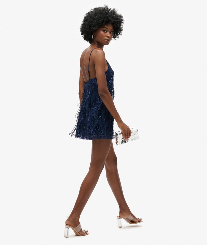 Mini-Kleid mit V-Ausschnitt und Fransen Mini-Kleid mit V-Ausschnitt und Fransen