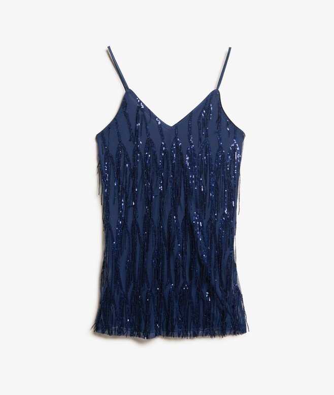 Mini-Kleid mit V-Ausschnitt und Fransen Mini-Kleid mit V-Ausschnitt und Fransen