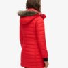 Mittellange Puffer-Daunenjacke mit Kapuze aus Kunstfell