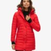 Mittellange Puffer-Daunenjacke mit Kapuze aus Kunstfell