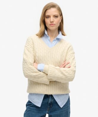 Oversized-Pullover mit V-Ausschnitt und Zopfmuster Oversized-Pullover mit V-Ausschnitt und Zopfmuster