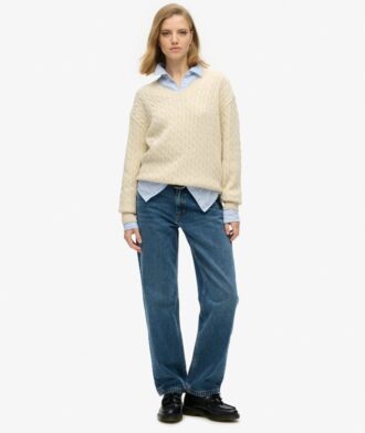 Oversized-Pullover mit V-Ausschnitt und Zopfmuster Oversized-Pullover mit V-Ausschnitt und Zopfmuster