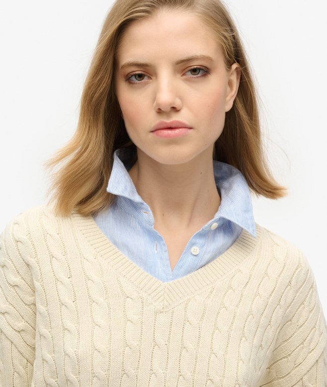 Oversized-Pullover mit V-Ausschnitt und Zopfmuster Oversized-Pullover mit V-Ausschnitt und Zopfmuster