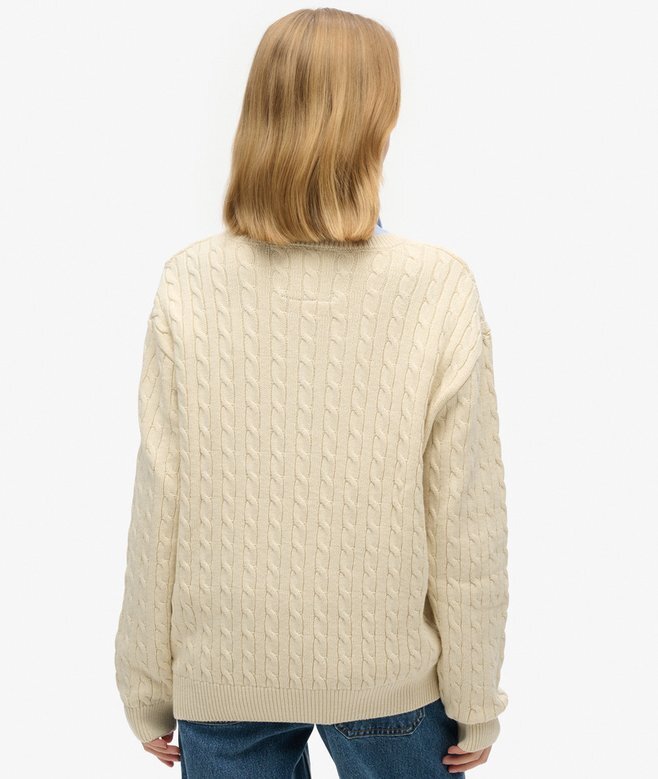 Oversized-Pullover mit V-Ausschnitt und Zopfmuster Oversized-Pullover mit V-Ausschnitt und Zopfmuster
