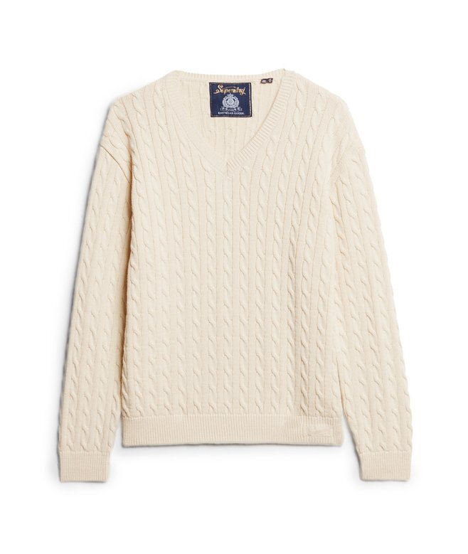 Oversized-Pullover mit V-Ausschnitt und Zopfmuster Oversized-Pullover mit V-Ausschnitt und Zopfmuster
