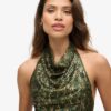 Pailletten-Oberteil mit Cowl-Ausschnitt und Neckholder