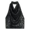 Pailletten-Oberteil mit Cowl-Ausschnitt und Neckholder