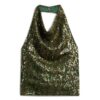 Pailletten-Oberteil mit Cowl-Ausschnitt und Neckholder
