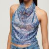 Pailletten-Oberteil mit Wasserfallausschnitt und Neckholder Pailletten-Oberteil mit Wasserfallausschnitt und Neckholder