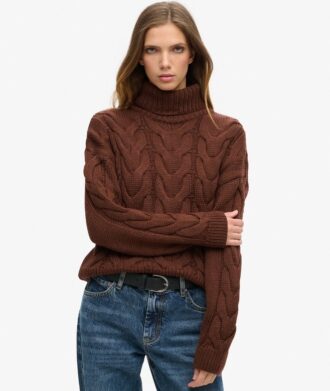 Polo-Pullover mit Ketten-Zopfmuster Polo-Pullover mit Ketten-Zopfmuster