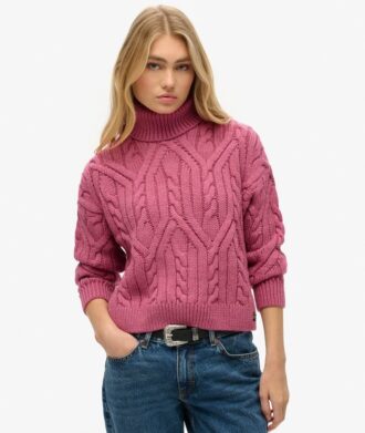 Pullover mit Zopfmuster und Rollkragen