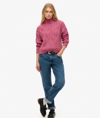 Pullover mit Zopfmuster und Rollkragen