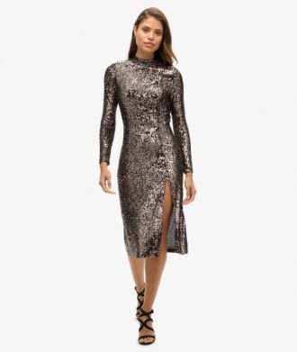 Rückenfreies Midi-Kleid mit Pailletten