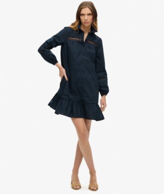 Shirtkleid mit Spitzenmix