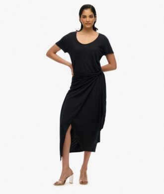 Slub-Midi-Wickelkleid