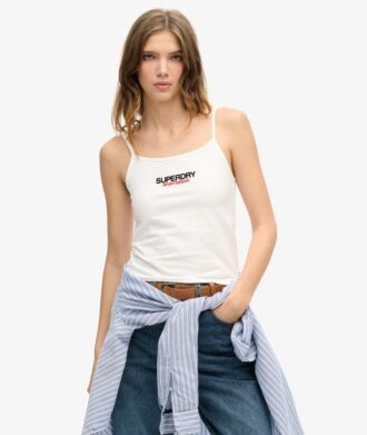 Sportliches, figurbetontes Cami-Oberteil mit Logo